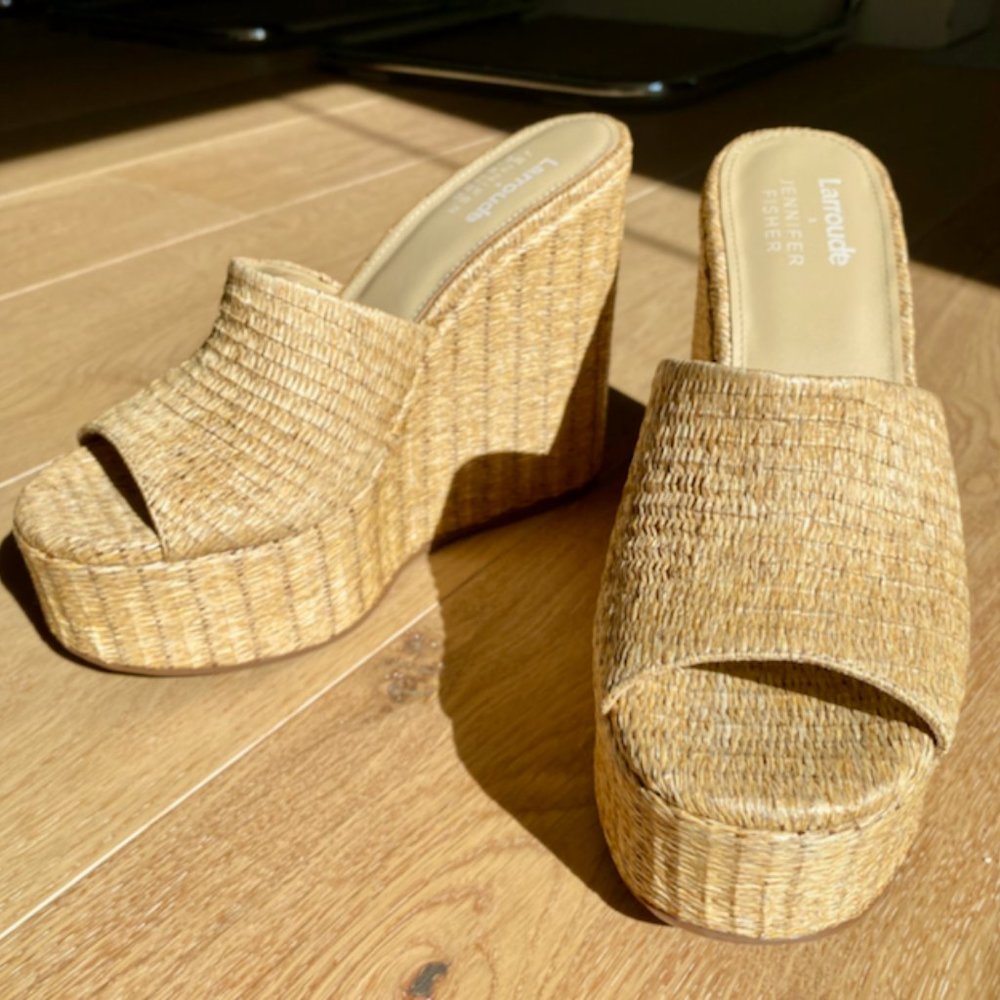 Larroude x Jennifer Fisher Wedge Mule Sepia Raffia US Women's 7 Sandals Sold Out